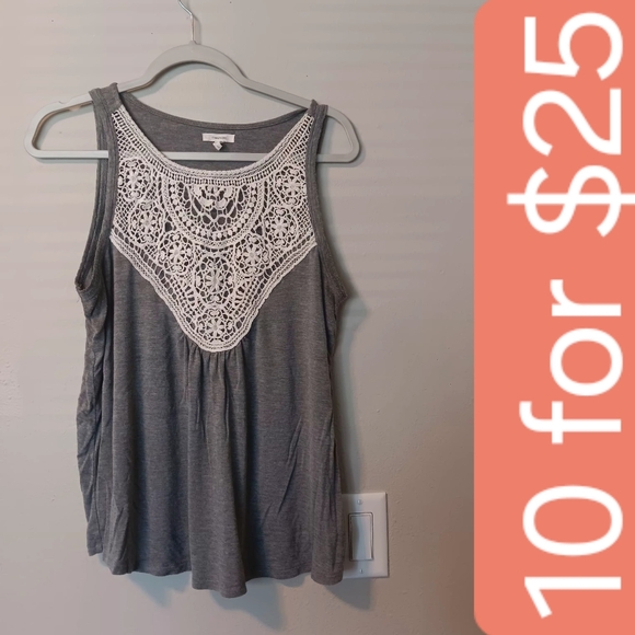 Maurices Tops - Maurices Gray Tank Top with White Crochet Yoke